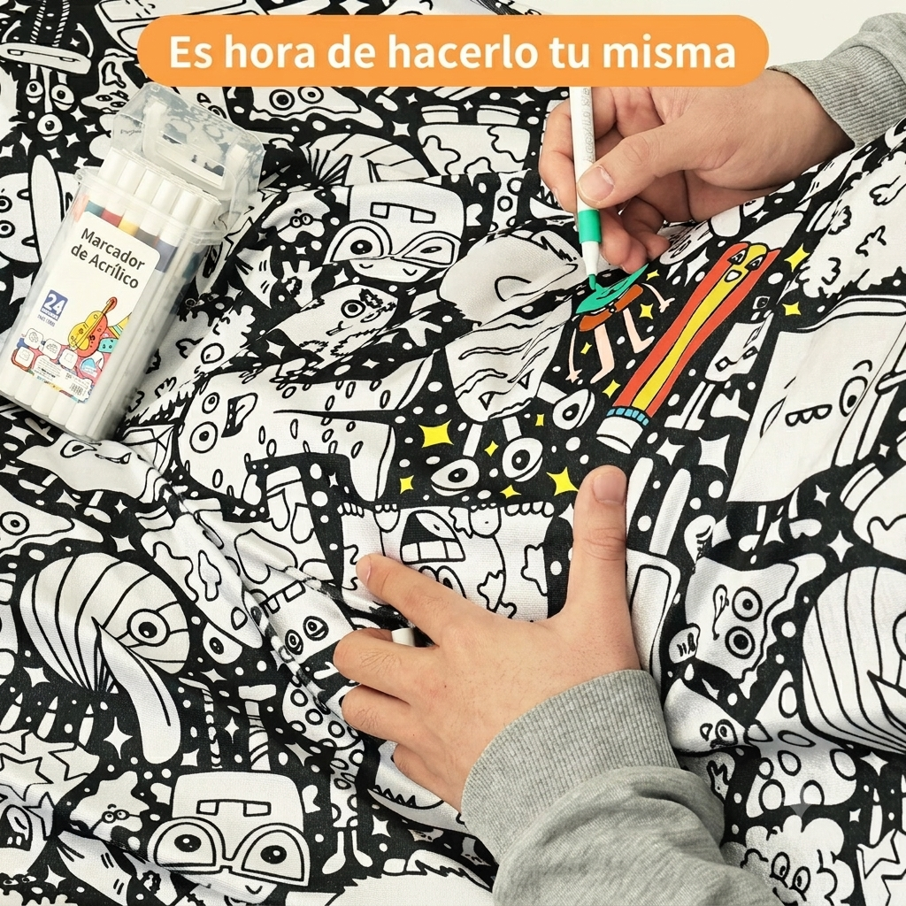 ZenDoodle™ – Manta para Colorear DIY con 24 Marcadores incluidos | Terciopelo Lavable y Reutilizable
