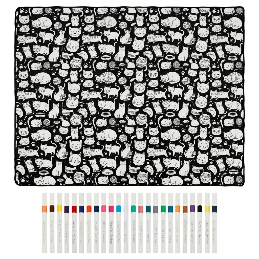 ZenDoodle™ – Manta para Colorear DIY con 24 Marcadores incluidos | Terciopelo Lavable y Reutilizable