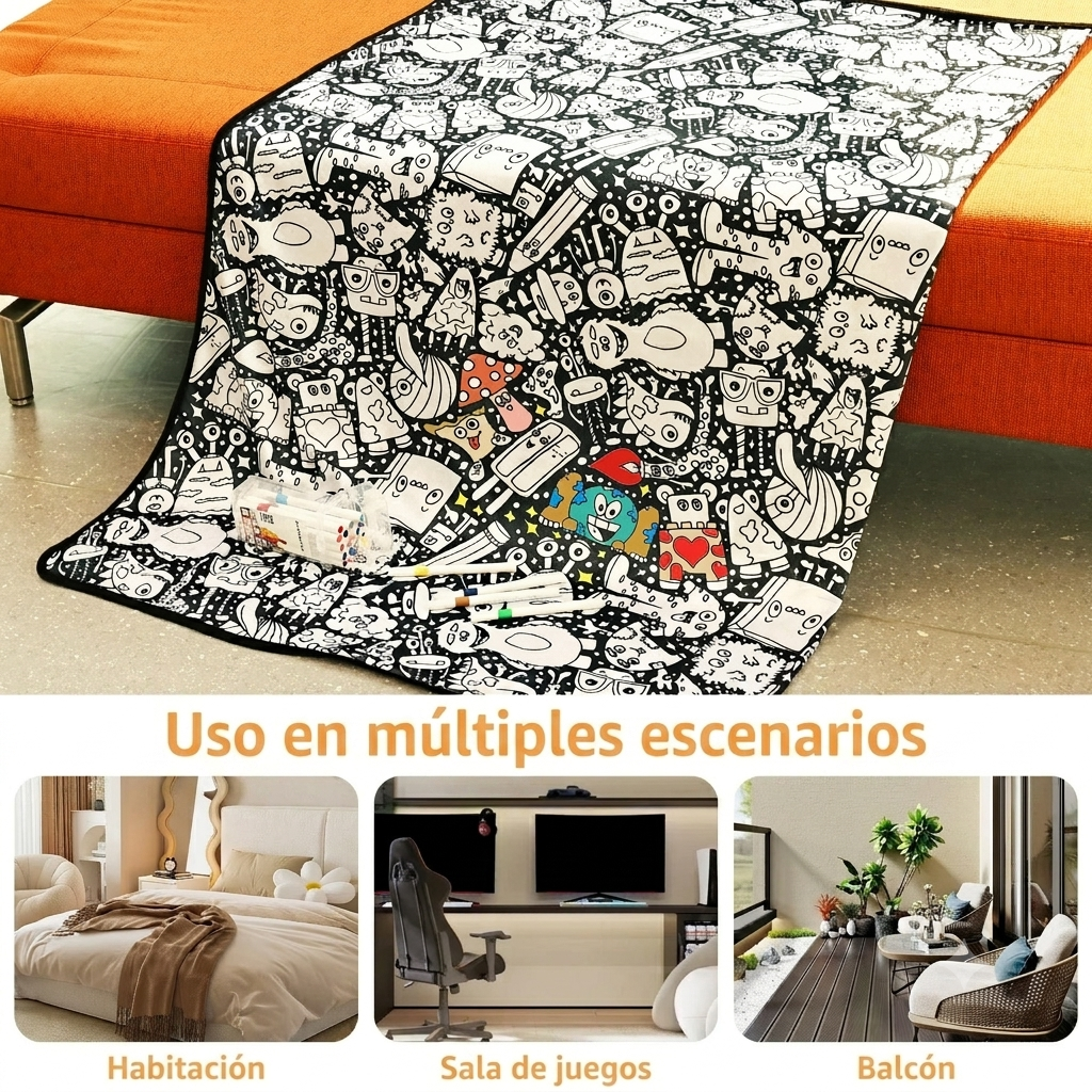 ZenDoodle™ – Manta para Colorear DIY con 24 Marcadores incluidos | Terciopelo Lavable y Reutilizable