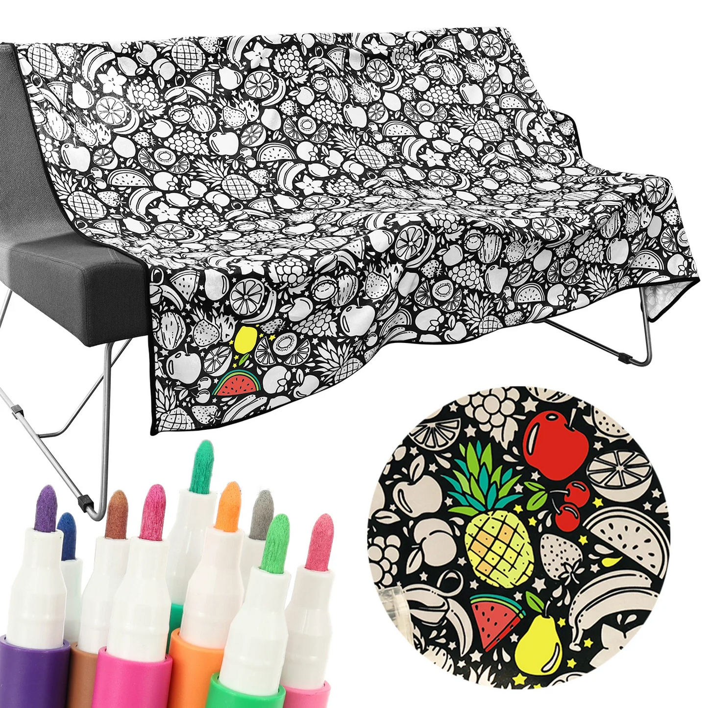 ZenDoodle™ – Manta para Colorear DIY con 24 Marcadores incluidos | Terciopelo Lavable y Reutilizable